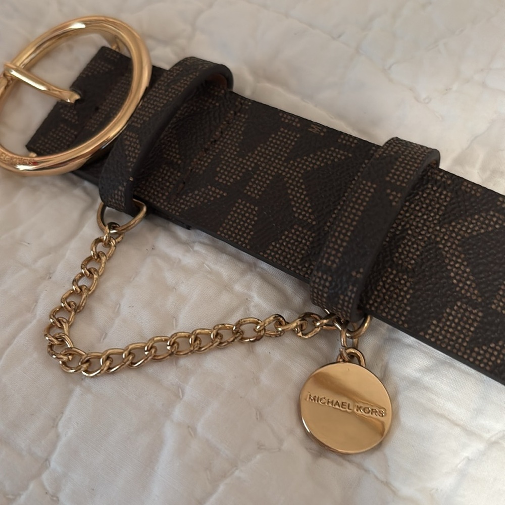 Michael Kors Dark Brown Belt with‎ Gold Chain Detail - Picture 3 of 6